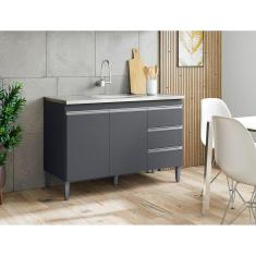 Balcão de Cozinha para Pia Andréia 120cm Cinza S/ Tampo - AJL Móveis