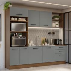 Armário De Cozinha Completa 250cm Rustic/cinza Agata Madesa 01 Rustic/cinza