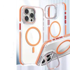 GANGANPRO Capa magnética compatível com iPhone 13 Pro Max, suporte de anel de câmera embutido, capa protetora transparente clássica à prova de choque para mulheres, homens, meninas, presente, 16,7 cm