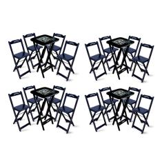 Kit 4 Conjuntos de Mesa Bistrô Dobrável Jack Daniel`s com 4 Banquetas de Madeira Preta