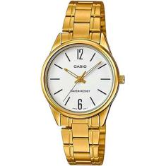 Casio Relógio feminino de quartzo LTP-V005G-7BUDF o ano todo, Dourado/branco, One Size, Pulseira