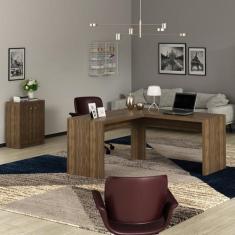 Kit 2 Peças com Mesa para Escritório em L e Armário Multiuso Baixo - E