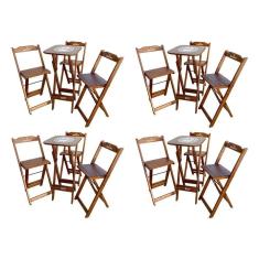 Kit 4 Conjuntos Bistrô Mesa Com 3 Banquetas Dobráveis De Madeira Personalizada Hei - Imbuia