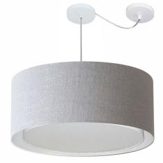 Lustre Pendente Cilíndrico Com Desvio Md-4311 Cúpula em Tecido 60x30cm Rustico Cinza - Bivolt