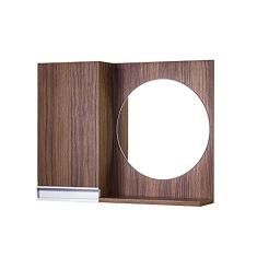 Armário para Banheiro com Espelho Redondo Nogal com Puxador de Metal