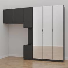 Guarda-Roupa Modulado Solteiro 7 Portas com Espelho e Mesa de Cabeceira Hera CabeCasa