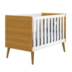 Berço Mini Cama Theo Retrô com Pés Amadeirado - Reller Móveis, Branco/