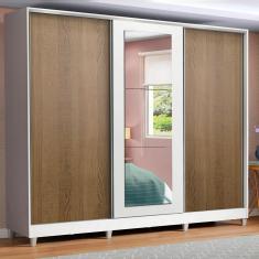 Guarda Roupa Casal Eros 3 Portas de Correr 4 Gavetas 100% MDF Branco-Rustic