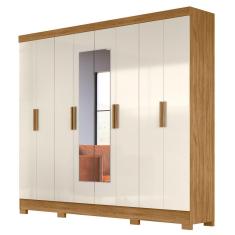 Guarda Roupa Casal 8 Portas Freijó-Off White 4 Gavetas Ágata M07 MDP com Espelho Mpozenato
