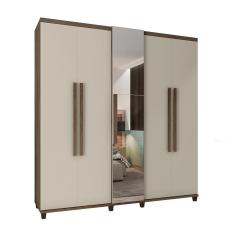 Guarda Roupa Casal Arezzo 5 Portas 3 Gavetas MDP-MDF com Espelho Freijó Off White RV Móveis