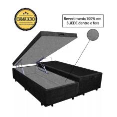 Cama Box Baú Luxo Blindado King Bipartido AColchoes Suede Preto 49x193x203