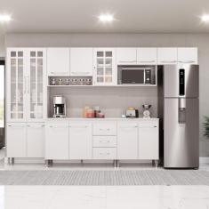 Cozinha Modulada Completa Fidelitá Viena 6 Peças 330cm 15 Portas 3 Gavetas Com Tampo Branco