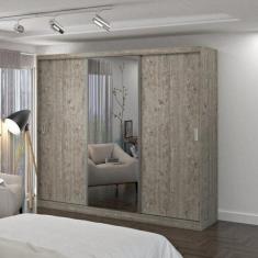 Guarda-Roupa Casal com Espelho 3 Portas de Correr 4 Gavetas 1902E1 - F