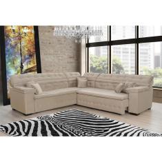 Sofá Magno 2.57x2.37m De Canto, Retrátil E Reclinável - Bege