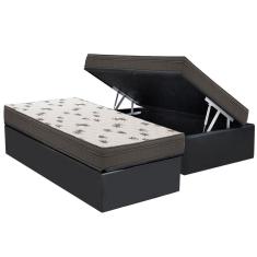 Cama Box Baú Solteiro: Colchão Espuma Ortobom D45 Light + Base CRC Suede Gray(88x188)