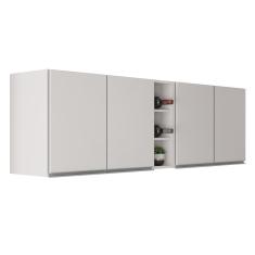 Armário De Cozinha Aéreo Califórnia 180cm Kit 2 Com Nicho Adega Branco - Lumil