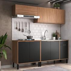 Cozinha Modulada 4 Peças 9 Portas 1 Gaveta Thalita Moveis Sul Nogal Manchester/preto
