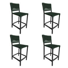 Kit 4 Banquetas França Em Corda Náutica E Base Em Alumínio Preta Para área Gourmet Verde Musgo Verde