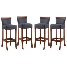 Kit 4 Banquetas Alta com Encosto Estofada 36x100 Cm Diamantina Madeira Maciça Linho Cinza L67