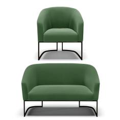 Sofá Namoradeira E Poltrona Base Industrial Preto Stella Suede D03 - D`rossi Cor Verde