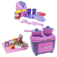Cozinha Infantil Rosa Brinquedo Fogão Mercadinho Jantar 30Pç