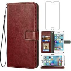 Asuwish Compatível com iPhone 6 6s capa carteira de vidro temperado protetor de tela flip capa porta-cartões acessórios capas de telefone para iPhone6 Seis iPhone6s iPhine6s iPhones6s i Phone6s Phone6
