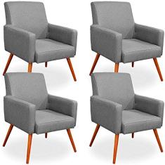 Kit 04 Poltronas Decorativas Para Sala de Estar Maria W01 Linho Cinza Escuro - Lyam Decor