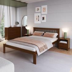 Cama De Casal Júlia De Madeira Maciça Com Lastro Walnut