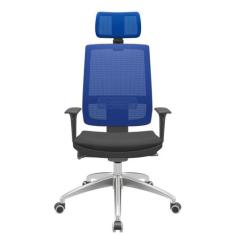 Cadeira Office Brizza Tela Azul Com Encosto Assento Aero Preto Autocom