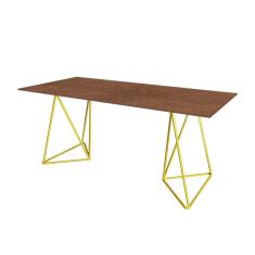 Escrivaninha Bela Vista Cavalete Tampo Imbuia Base Ferro Amarelo - Cor: Marrom