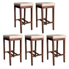 Kit 5 Banquetas Alta Estofada Bali 74 Cm Madeira Maciça Suede Bege CCS