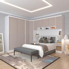Quarto de Canto Casal com Guarda Roupas Cabeceira e Mesas de Cabeceira Alpes Luciane Móveis