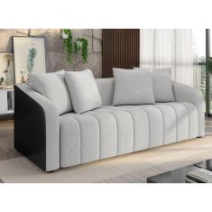 Sofá 03 Lugares com Assento Fixo e Encosto com Almofadas Soltas Tóquio Preto/Cinza