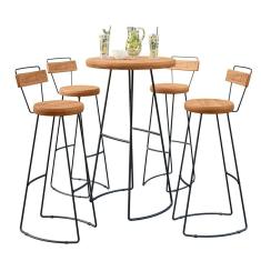 Kit Mesa Bistrô Redonda E 4 Banquetas Alta Astra Com Encosto Base Metálica - Pallazio