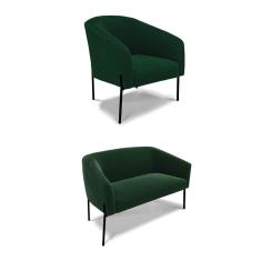 Sofá Namoradeira e Poltrona Pé Ferro Preto Stella Bouclê Verde D03 - D`Rossi