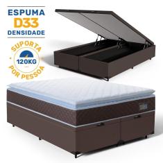 Cama Box Baú com Colchão de Espuma D33 Pillow Top Comfort Luxo Queen 158cm