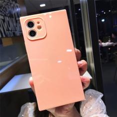 Capa de telefone de silicone quadrada macia para iPhone 11 12 13 14 Pro Max XS X XR Max 7 8 Plus Mini SE 2020 Capa traseira amortecedora, rosa, para iPhone 8plus