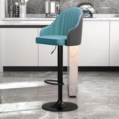 Banqueta alta de couro PU com encosto conjunto de 2 cadeiras giratórias ajustáveis ilha, bancos de bar com altura de balcão, pernas de metal preto, cadeira de ilha de cozinha, adequada para bares