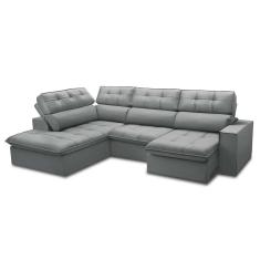 Sofá 5 Lugares Retrátil e Reclinável Arezzo com Chaise Esquerdo Veludo Prata