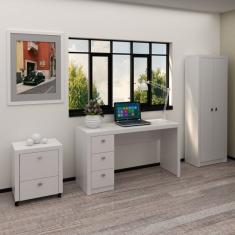 Conjunto Home Office 3 Peças 1 Escrivaninha 1 Armário 2 Portas E 1 Gaveteiro Espresso Móveis Branco