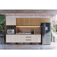 Cozinha Modulada 7 Peças Tampo Aéreo 3 Portas Balcão Paneleiro Araucária Montana/Fumê