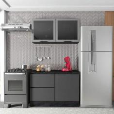 Cozinha Compacta Armário Vidro Balcão Etna Poliman Móveis, Grafite