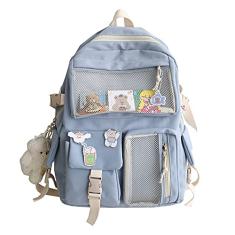 XXZUOAN Mochila Kawaii, mochila de estudante com acessórios Kawaii, mini mochila Kawaii super capacidade, bolsa de livros fofa impermeável para viagem com pingente de pelúcia (azul)