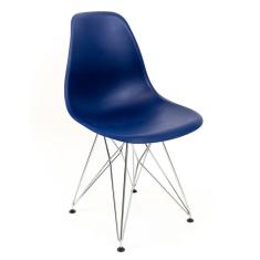 Cadeira de Cozinha Eames Cromada e Azul Marinho