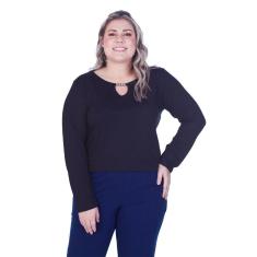 Blusa Feminina Manga Longa Detalhe Gola Aplique Abaixo Vazado Gota G1 ao G8