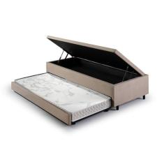 Bicama com Baú Solteiro Reforçado em Suede 88x188cm Bege