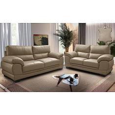 Conjunto Sofá de Couro Legítimo 3 e 2 Lugares Cama Inbox Don Arturo 2,26x1,76m Bege