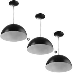 Kit 3 Lustres Pendente Meia Lua 30cm Alumínio Soquete E-27 P - MARRYLU