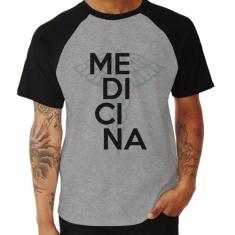 Camiseta Raglan Medicina Estudante - Foca na Moda, Cinza, Preto, GG