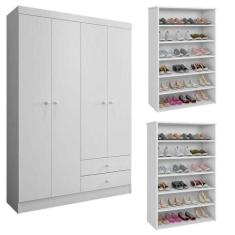 Guarda Roupa Louise Com 02 Sapateiras Laís Branco Brilho - Ajl - AJL M